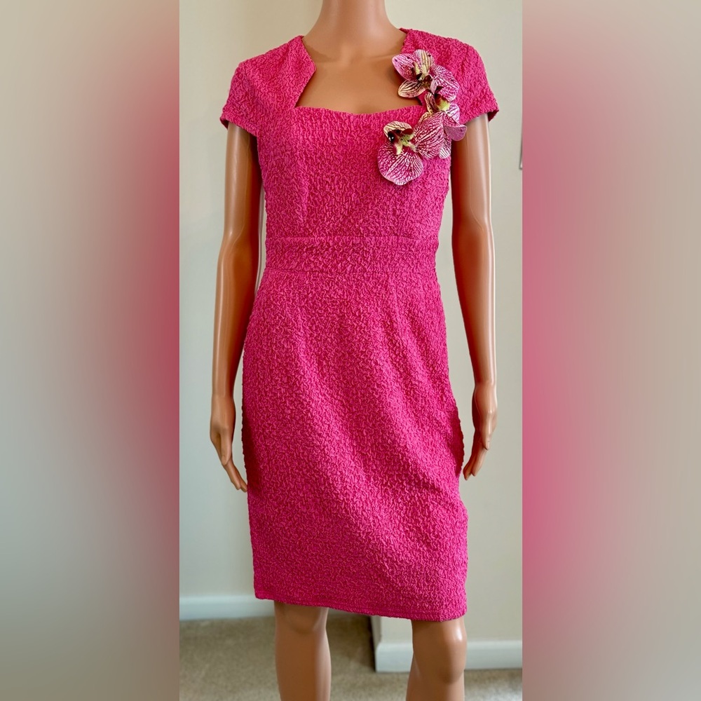 Grace Karin Hot Pink Textured Sheath Dress with Floral Accent